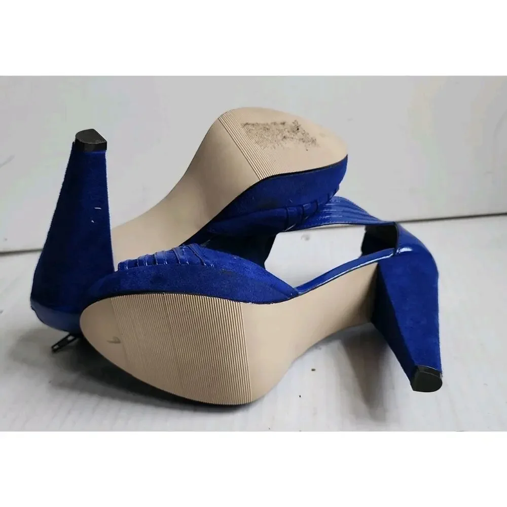 Madden Girl Royal Blue Size 8 Criss Cross Cage High Heel Peep Toe Strappy Sandle